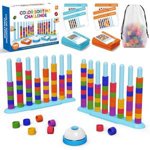 Color Challenge Game A Quick-React Color Matching Puzzle Game, Fun Board Game for Kids 6-8-12, Adults, Party & Family Game Night, Stacking Game Comes with 2 Stack Racks, 100 Cards, 120 Rings & Bell