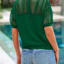 PRETTYGARDEN Women's 2025 Summer Crew Neck Short Sleeve Shirts Lace Going Out Sheer Mesh Crop Tops Dressy Casual Blouses (Green, M)