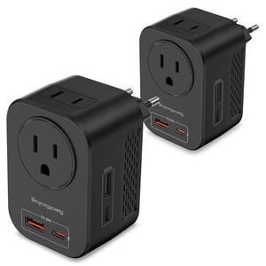 Shayangyoung 220V to 110V 20W PD Voltage Converter US to Europe International Universal Travel Adapter with 2 USB A 2 Type-C Port Worldwide Power Converters 1 Count