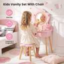 Frogprin 13Pcs Toddler Vanity Set with Mirror, Kids Vanity Table Chair Set
