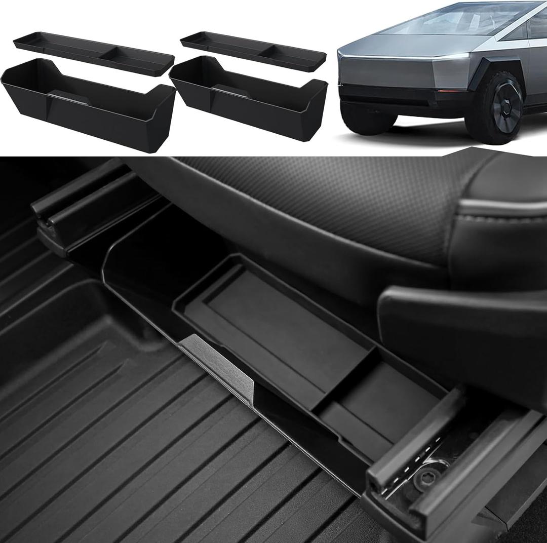 Front Under Seat Storage Box Compatible with Tesla Cybertruck 2026 2025 2024, Under Seat Organizer with Silicone Pad for Cybertruck Accessories