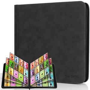 Old Canal Trading Card Binder, 12 Pocket Card Album Folder Hold Up to 720 Cards, Premium and Durable Zipper Binder, Cards Holder Album for MTG, TCG, Baseball Cards, Football Cards, Game Cards (Black)