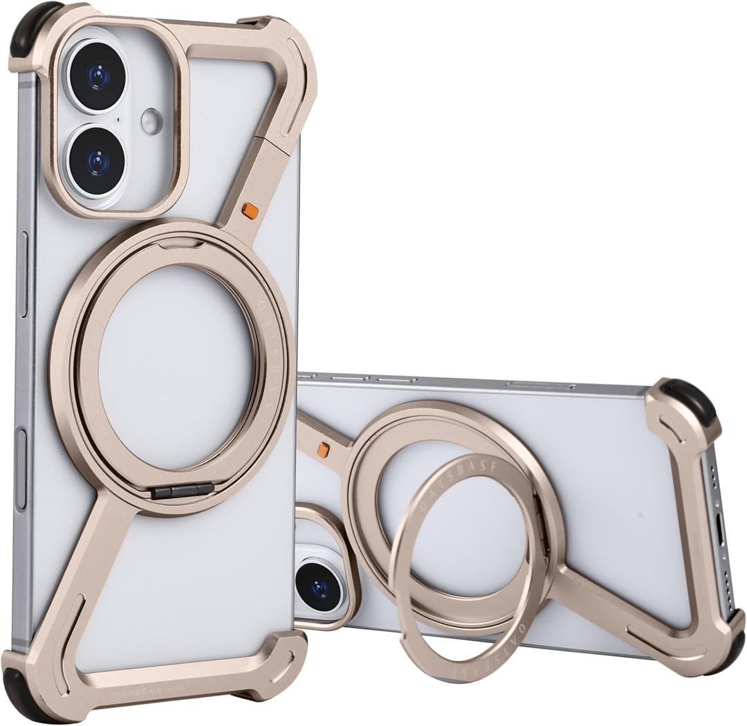 OATSBASF Minimalist Phone Case Compatible with iPhone 16 Plus 6.7, 360 Rotation Kickstand Aluminum Metal Frameless Design Bumper Z Case, Protective Shock Grade Shell (Desert Titanium)