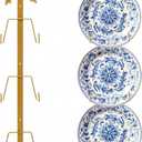 Zonon 1 Pack Gold Bow Plate Holder for Wall Bow Knot Iron Easel Display Rack Wall Mount Metal Plate Hanger Stand for Hanging Photo Frame Art Plaque for Cabinet Kitchen Counter Bar Cafe (28 x 7.2 Inch)