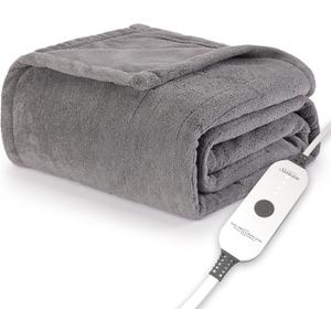 Sunbeam Electric Throw Royal Luxe Microplush Heated Blanket, 4 Heat Settings, 4-Hour Auto Shut-Off, Fast Heating, Warm and Cozy, Dove Grey Color, 50" x 60"