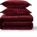 Tribeca Living Luxury Velvet Quilt Queen Size Set - 260GSM Ultra-Soft Oversized Velvet Bedspread Comforter Set with 2 Shams, in Florence Burgundy