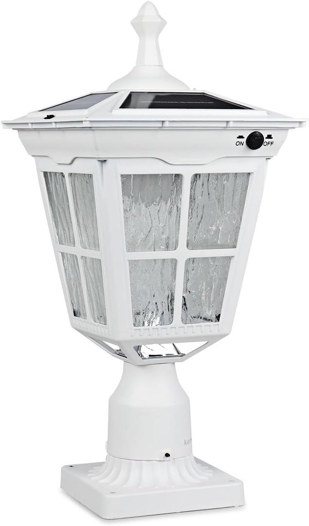 Kemeco ST4311AQ-W Solar Post Light Outdoor, Dusk to Dawn Bright Classic Post Lamps for Patio Yard Gates Deck Pathway Garden Pole Mount (White, Lamp)