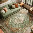 RELEANY Washable Area Rug, 8'x10', Brick/Brown/Green | Non-Slip, Water Repellent, Pet Friendly, Easy to Clean, Vintage Floral Boho Decor for Living Room Bedroom Dining Room
