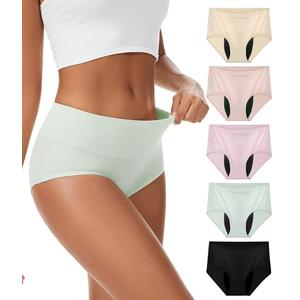 YESWEL Incontinence Underwear For Women, Reusable Washable Leak-proof Lightweight Briefs for Postpartum, Bladder Leak, 5 Pack (Multicolor01, X-Large)