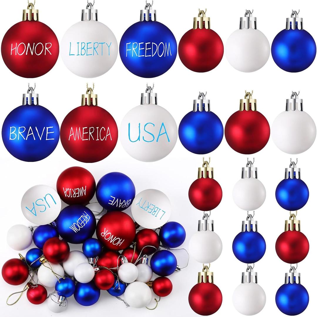30 Pcs 4th of July Tree Decorations Patriotic Ball Ornaments Red White and Blue Hanging Decor for Labor Independence Day USA National Holiday Party(Patriotic Copywriting Style)