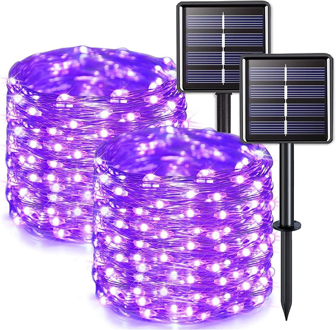 JMEXSUSS 1 Pack Solar Fairy Lights Outdoor, 33ft 100 LED Purple Christmas Lights, Waterproof 8 Modes Purple Solar Light for Outside Tree Garden Patio Halloween Christmas Decorations