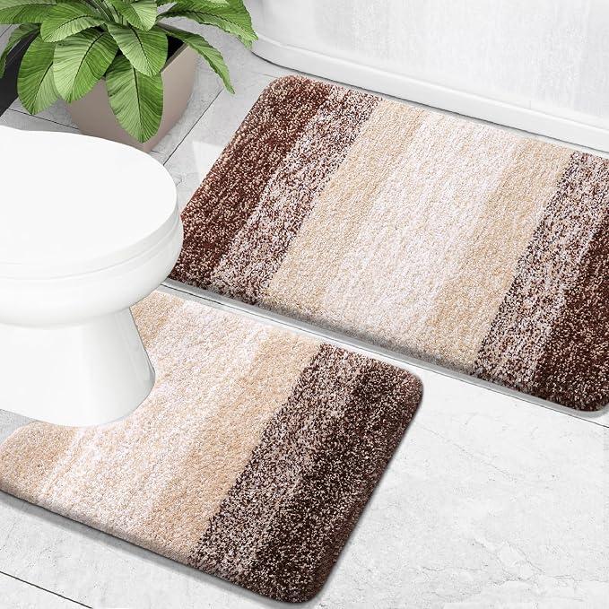 OLANLY Micorfiber Bathroom Rug Set 2 Piece, Soft Absorbent Bath Mats, Brown
24"x16"+U-Shaped 24"x20", Bath Rugs and Contour Toilet Rug, Non-Slip, Machine Wash Dry, Plush Shaggy Bath Mats for Bathroom