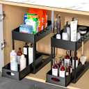 PUILUO 2 Set Under Sink Cabinet Organizer, 2 Tier Storage Under Cabinet Bathroom Under Sink Organizers and Storage Black Under Sink Storage for Bathroom Kitchen