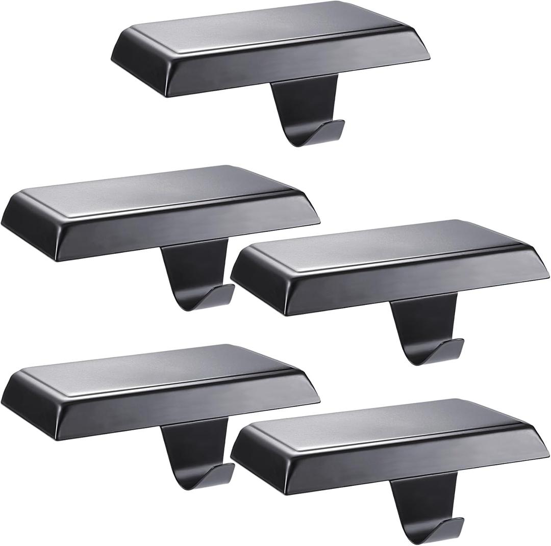 Sunshane 5 Pieces Christmas Stocking Holders Mantel Stocking Hanger Hooks Fireplace Mantle Metal Hang Bases for Xmas Party Decorations (Black)