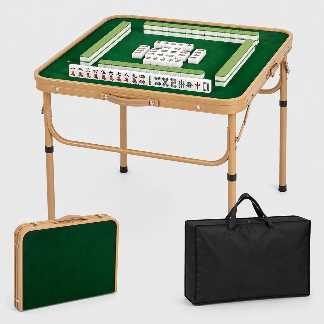 Folding Mahjong Table, 27.6" x 27.6" Portable Mahjong Game Table with Green Felt Surface, Aluminum Alloy Foldable Frame, Indoor Outdoor Table for Mahjong, Cards, Dominoes & Board Games