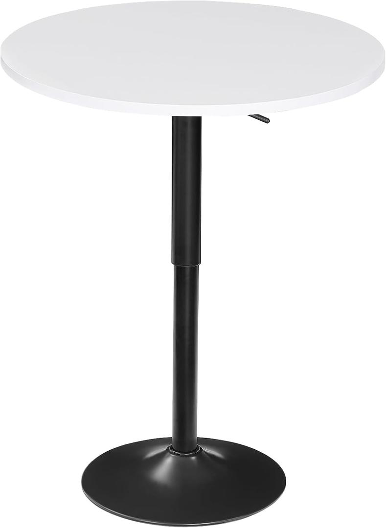 HOOBRO Bar Table, Height-Adjustable Round Pub Table 27-35.4 Inches with Sturdy Base, Modern Style, Easy to Assemble, Suitable for Small Space, White BW58BT01G1, 21.7"l X 21.7"w X 27"-35.4"h