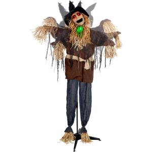 ATDAWN 6FT Halloween Standing Scarecrow, Life-Size Animated Ghost Decor with Light-up Eyes, Spooky Sound, Moving Arms & Head, Sound Activated Haunted House Props for Halloween Party Decorations