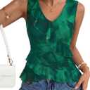 ZESICA Women's Summer Going Out Tops Sleeveless V Neck Floral Y2K Shirts (Green, S)