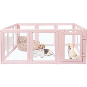 2 Pcs DIY Clear Acrylic Dog Playpen House,Quick Easy Assembly and Disassembly,Strong Floor Suction,Indoor and Outdoor Use,Easy Cleansing Puppy Fence (Skin Pink, 23.6" H, 2PCS)