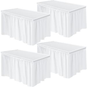 Breling 4 Pcs Plastic Table Skirt 29 Inches x 14 ft Disposable Table Skirt for Rectangle Tablecloth Wedding Shower Birthday Party Banquet(White)