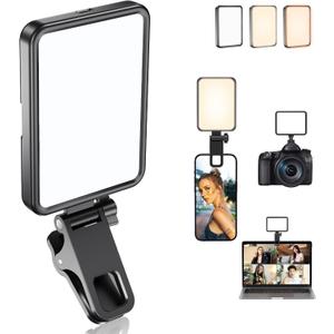Rechargeable Soft Selfie Light for Phone, Camera, Laptop, 4-14H Battery Portable LED Light for Pictures, Phone Light Clip for Selfie, Vlog, TikTok, Makeup, Video Conference Black
