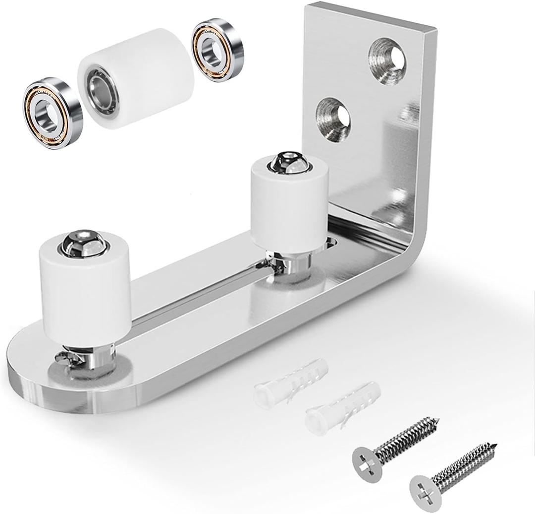 EaseLife Sliding Barn Door Bottom Floor Guide,Ball Bearings Adjustable Stay Roller,Wall Mount System,Flush Flat Bottom Design,2 Assemble Setup Options,Fit All Size Door,Brushed Chrome