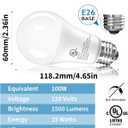 TJOY LED Light Bulbs, 100 Watt Equivalent A19, 5000K Daylight LED Bulbs, 15W Bright White Light Bulbs, Energy Saving Light Bulb with E26 Standard Base, 1500 Lumens Non Dimmable Lamp Bulb, 3 Pack