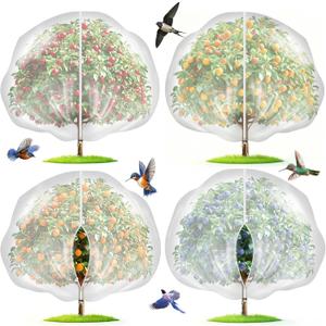 4-Pack 12x10FT Fruit Tree Netting Bags, Bird Netting Safeguard Apple Trees and Blueberry Bushes from Birds, Pest and Deer, Cicadas Netting Cover with Zipper and Drawstring
