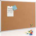 Board2by Large Cork Board Bulletin Board 48 x 36, Silver Aluminium Framed 4x3 Corkboard, Office Board for Wall Cork, Wall Mounted Notice Pin Board with 15 Push Pins for School, Home & Office
