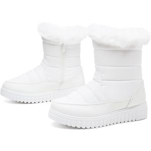 ZGR Womens Winter Snow Boots with furry,Waterproof Black and White Boots for women,Warm Mid Calf Boots for Outdoor (7.5)