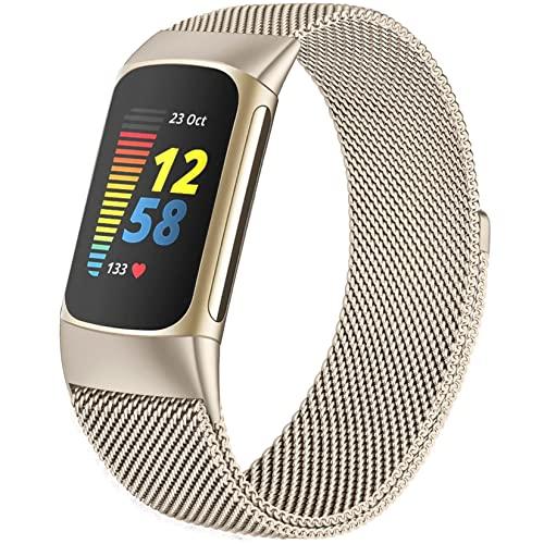 Compatible with Fitbit Charge 6/Charge 5 Bands for Wmen Men, Metal Mesh Milanese Loop Adjustable Strap Replacement for Fitbit Charge 6/Charge 5 Advanced Fitness & Health Trackers