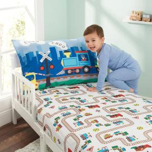 EVERYDAY KIDS Toddler Fitted Sheet and Pillowcase Set -Choo Choo Train- Soft Breathable Microfiber Toddler Sheet Set