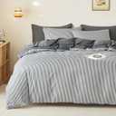 Wake In Cloud - Striped Comforter Set, Ticking Stripe Vertical Pinstripe Neutral Farmhouse Pattern Printed, Soft Lightweight Bedding, 3 Pieces, Dark Gray White, Full Size