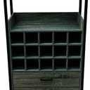 Addison Bar Cart, Black Metal And Grey Washed Wood Finish, 7 Under Cabinet Stemware Racks Grind Liquor Rack to Store Up To 15 Bottles, 2 Gliding Drawers