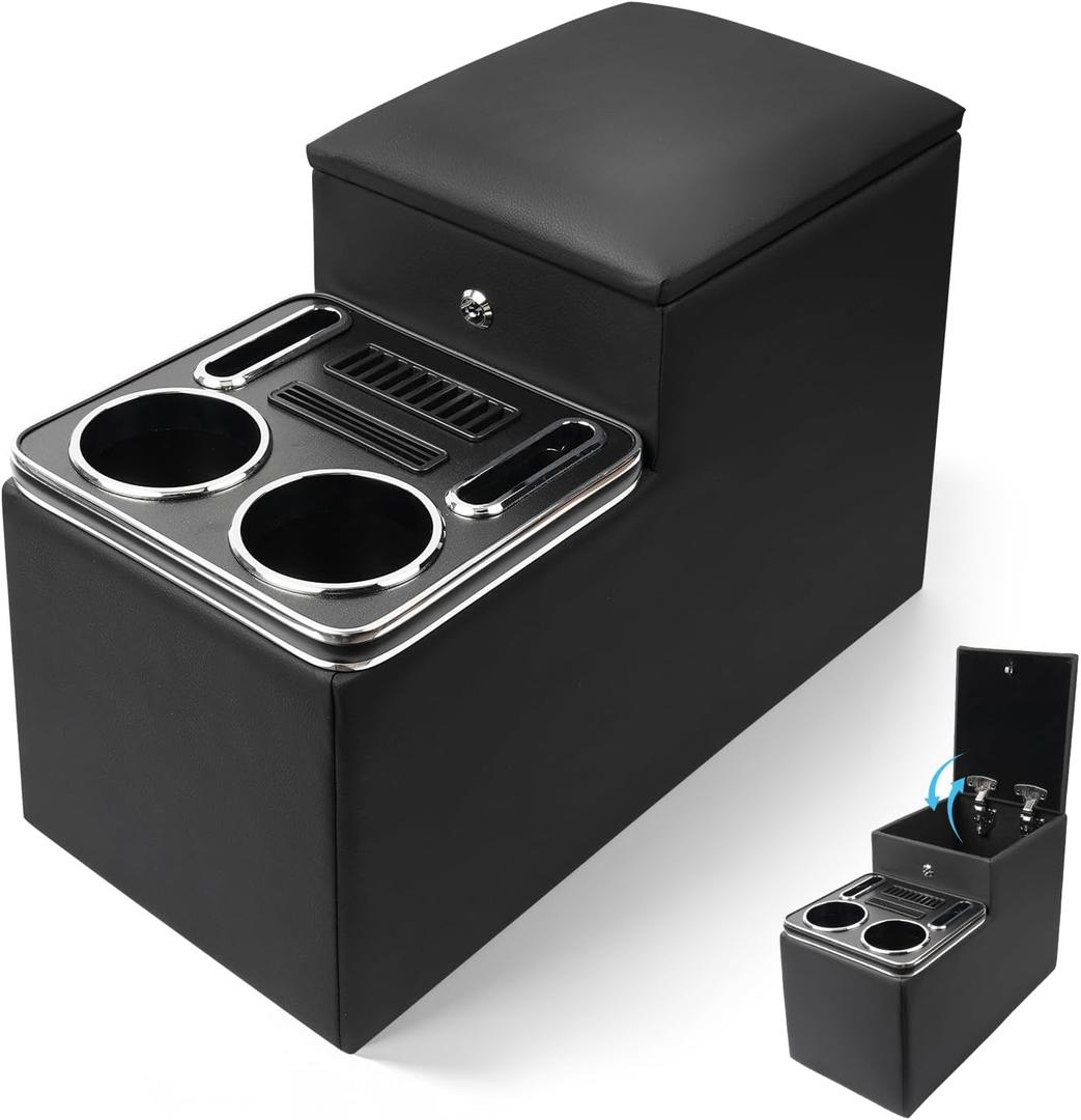 Center Console Between Seats for Minivans, Featuring Cup Holders, Coin Compartment, and Card Slot Center Console for Trucks, Minivans, and SUVs Front Seat Bench Center with Locking (Regular)