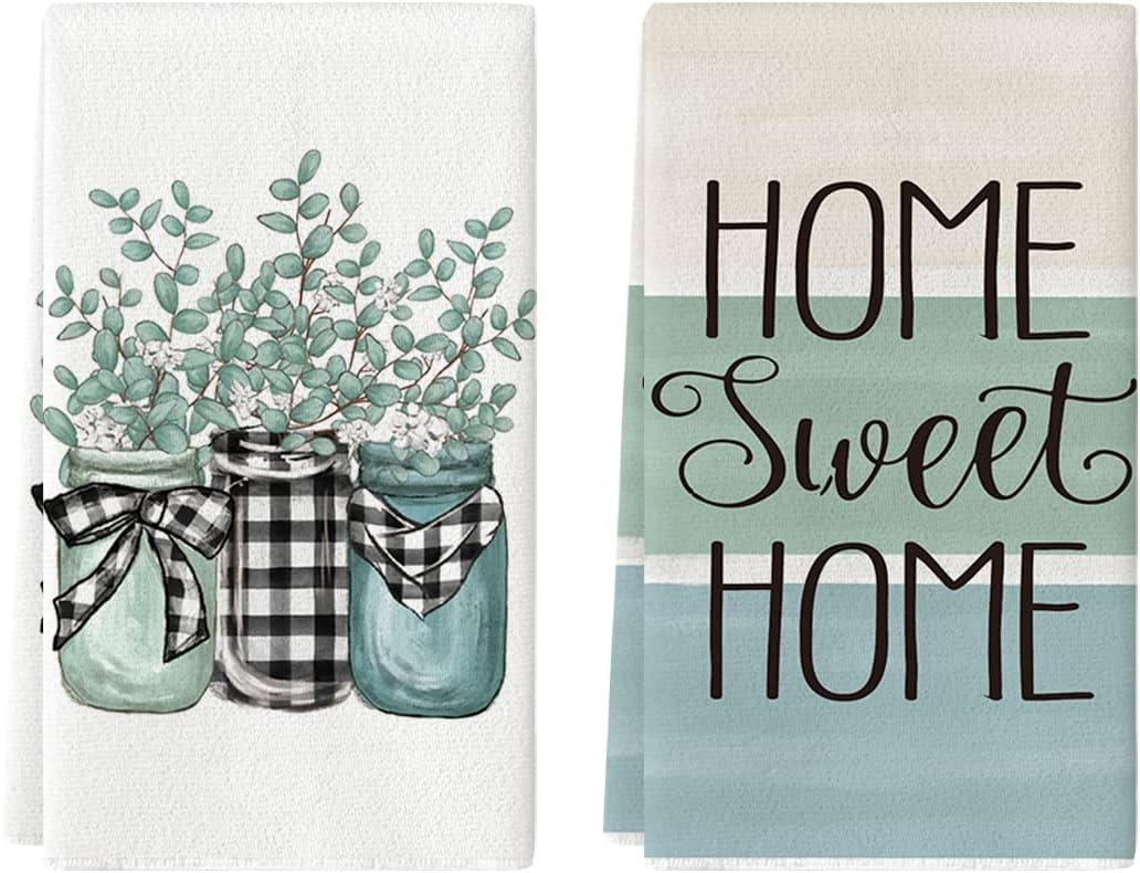Artoid Mode Plank Vase Eucalyptus Sweet Home Kitchen Towels Dish Towels, 18x26 Inch Seasonal Spring Summer Decoration Hand Towels Set of 2