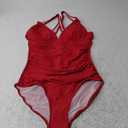 SHAPERIN Women One Piece Swimsuits Tummy Control V Neck Bathing Suits Ruched Push Up Padded Swimwear M