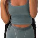LICOBOD Casual Workout Sets 2 Piece Outfits for Women Ribbed Crop Tank Top High Waist Yoga Leggings Lounge Wear Tracksuit
