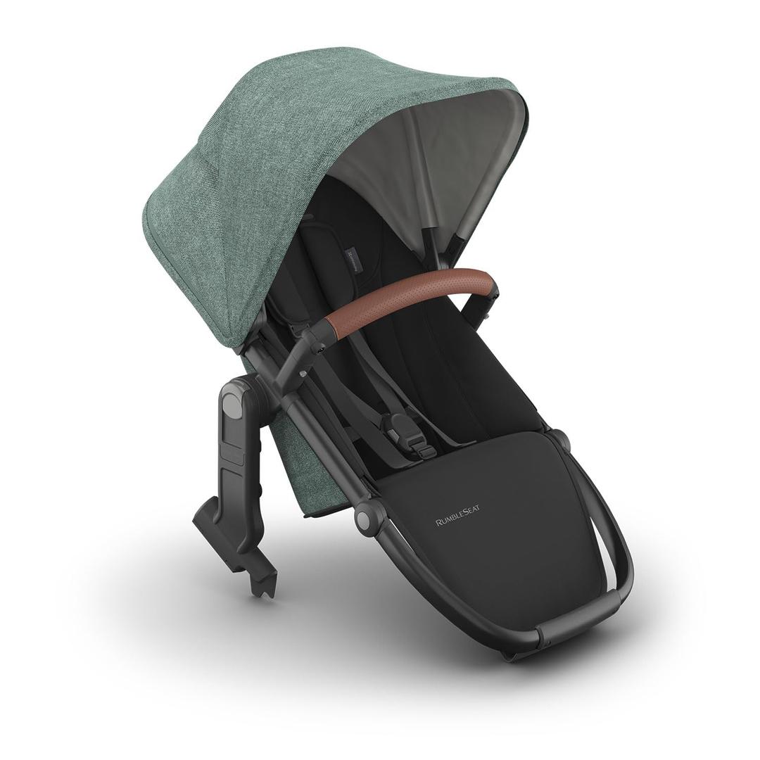 UPPAbaby RumbleSeat V3 Second Lower Seat - Compatible with Vista V2 and Vista V3 - All-Weather Seat + Magnetic Buckle  Adapters Included - Gwen (Green Mlange/Carbon Frame/Saddle Leather) (Gwen (Green Mlange/Carbon Frame/Saddle Leather))
