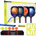 Pickleball Net and Fiberglass Paddle Set of 4, Complete System for Outdoor