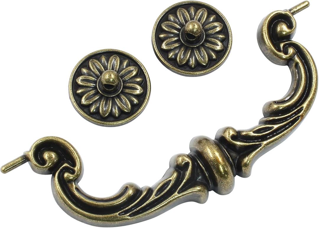 Biaungdo 8 Pcs 150mm/6 Inch Hole Center Pull Handles, Zinc Alloy Rustic Vintage Style Drop-Down Bail Swing Dresser Pull Handle Antique Drawer Handles for Kitchen, Cabinet (Yellow Bronze)