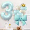 LilyZheng Baby Blue Number 3 Foil Balloon Set, 40 Inch Number Balloon with Crown, Bow & Heart Balloons for Boys and Girls 3rd Birthday, Baby Shower & Prince Party