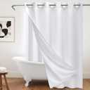 No Hook Waffle Weave Shower Curtain with Snap-in Fabric Liner,256GSM Heavy Duty Fabric Shower Curtain Set,White Waterproof Washable Luxury Shower Curtain for Bathroom Stall (72x75 Inch)