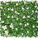 Expandable Privacy Screen with Artificial Flower for Balcony Patio Fence Greenery Privacy Fence Outdoor White Flowers 4pcs