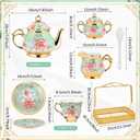 22 Pcs Vintage Porcelain Tea Sets for 6, Green Peony Floral