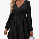Rooscier Women's Wrap V Neck Swing Ruffle Swiss Dots Long Sleeve Mini Dress Size S