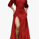 Ekaliy Women's Button Down Maxi Shirt Dress Double High Slits Long Sleeve Flowy Maxi Button-Up Dress, size S-M