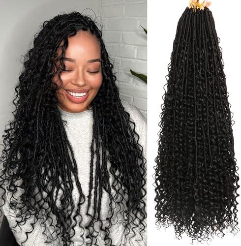 Goddess Locs Crochet Hair-30 Inch 8 Packs Boho Faux Locs Crochet Hair for Black Women Pre Looped Soft Locs with Curly Ends (1B#, 30 Inch
