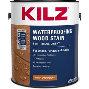KILZ Waterproofing Wood Stain, Exterior, Semi-Transparent, Cedar, 1 Gallon