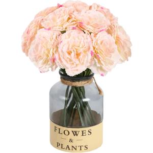 IPOPU Fake Carnations Light Pink Flowers Artificial 10PCS Carnations Flowers 11.4" Small Fake Flowers Silk Flowers with Stems of Baby Shower Decorations Table Decor Centerpieces (Light Pink)